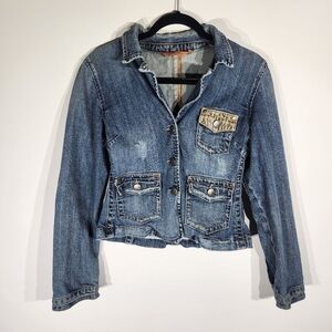 Y2K Jean Jacket Womens Small Patch Elbows Vintage 90s